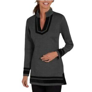 NWOT SOFT SURROUNDINGS Runway Top, Black Gray Wool Blend Velvet Long Sleeve, PS